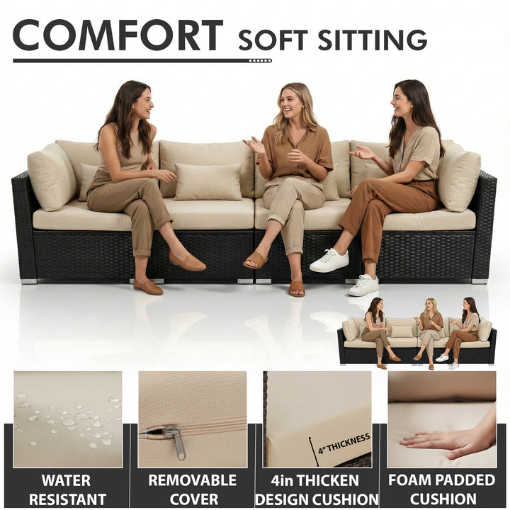 Aris Outdoor Garden Balcony Sofa Set 2 Double Seater, 4 Single seater 2 Double seater With 2 Center Table Set (Black)