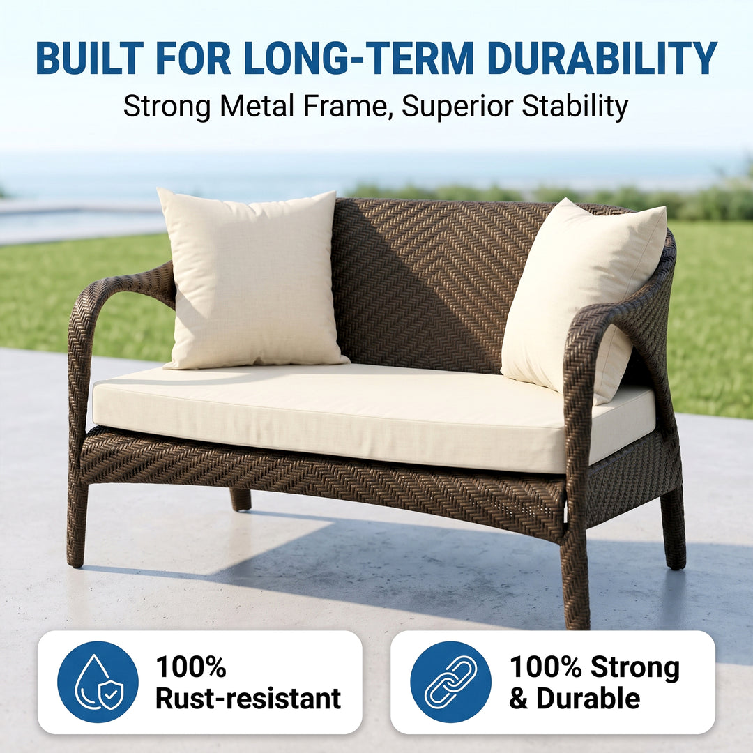 Kanva Outdoor 2 Seater Sofa (Dark Brown +Beige)