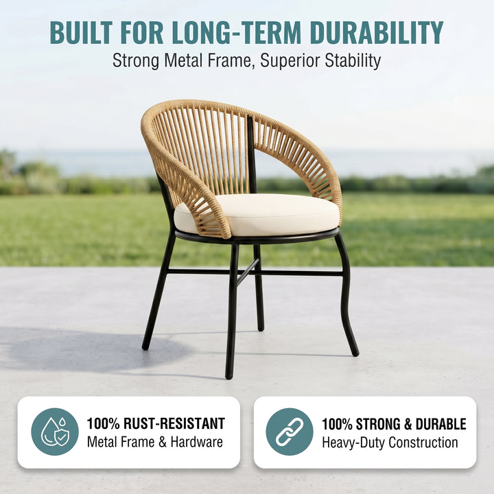 Sedan Outdoor Patio Seating Set 2 Chairs and 1 Table Set Braided & Rope