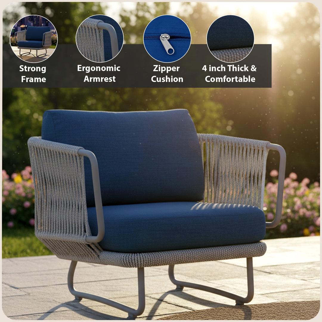 Astoir Outdoor Garden Balcony Sofa Set 3 Seater , 2 Single Seater and 1 Center Table Set Braid & Rope (Grey)