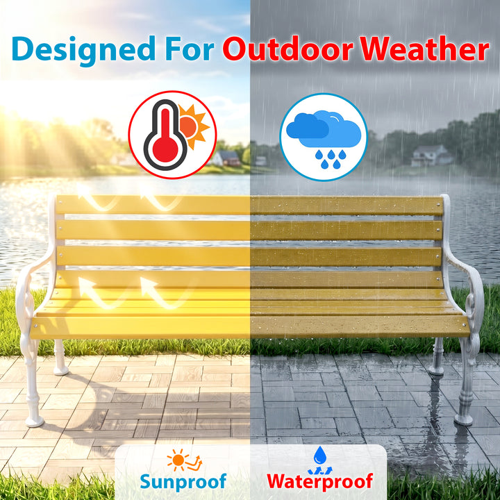 Trefor Cast Iron 3 Seater FRP Garden Bench for Outdoor Park - (White + Yellow)