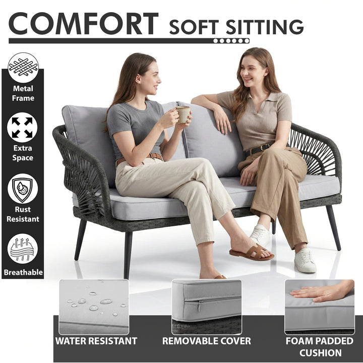 Alpa Outdoor Garden Balcony Sofa Set 2 Seater , 2 Single Seater 1 Center Table Set Braided and Rope