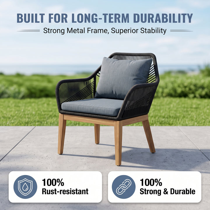 Cybella Outdoor Garden Balcony Sofa Set 2 Seater , 2 Single Seater 1 Center Table Set (Black) Braided and Rope