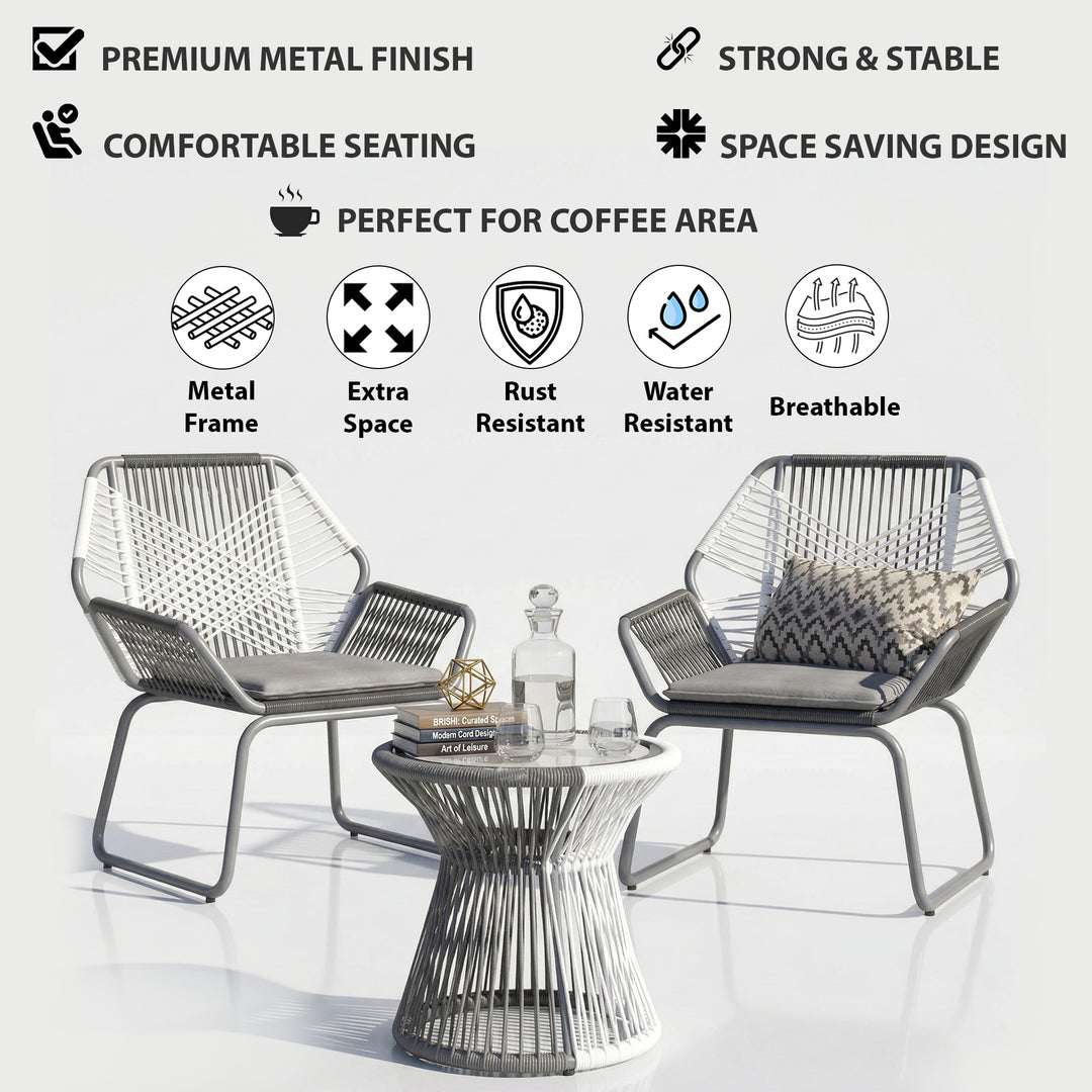Crimson Outdoor Patio Seating Set 2 Chairs and 1 Table Set (White + Dark Grey)