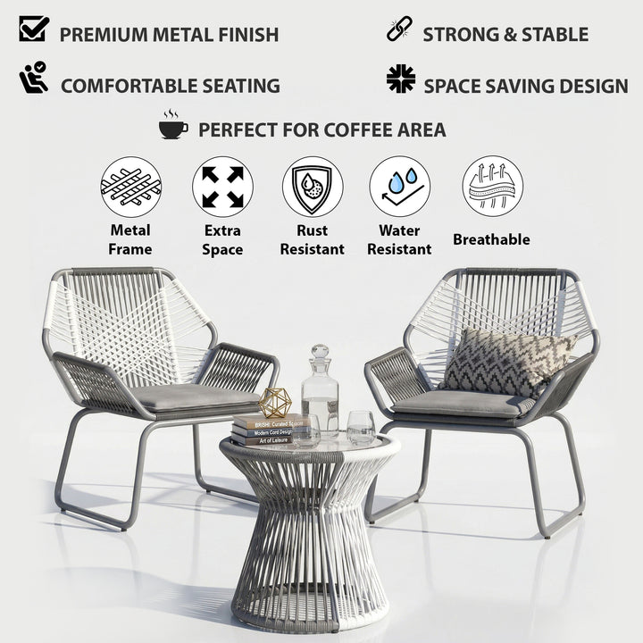 Crimson Outdoor Patio Seating Set 2 Chairs and 1 Table Set (White + Dark Grey)