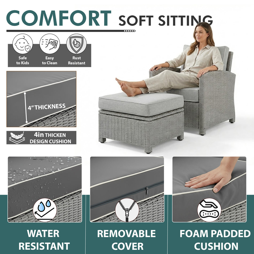 Reunica Outdoor Sofa Set  2 Single seater with 2 ottoman and 1 Center Table (Grey)