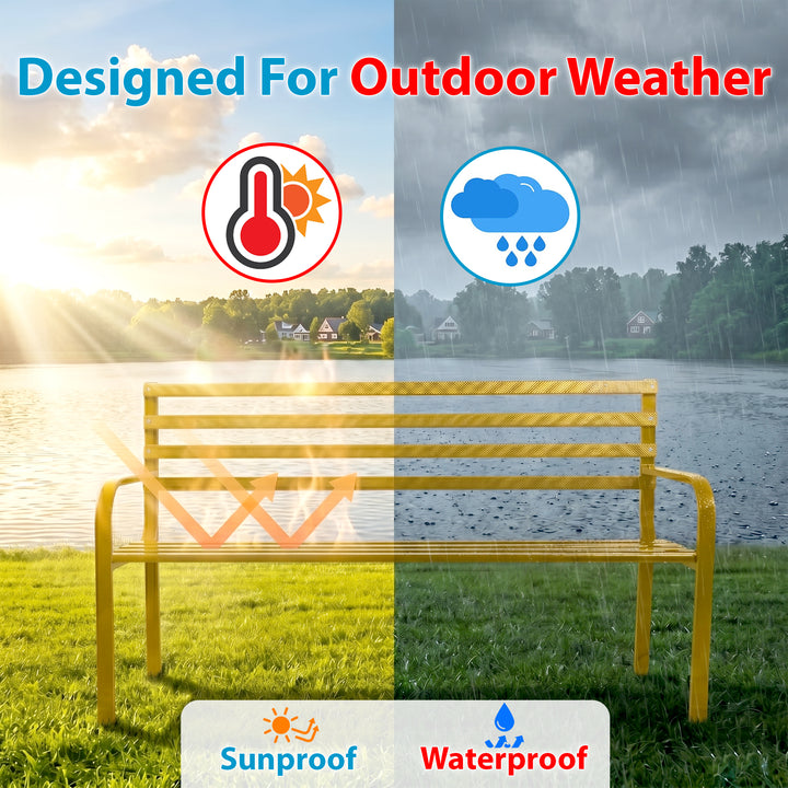 Vice Metal 3 Seater Garden Bench for Outdoor Park - (Yellow)