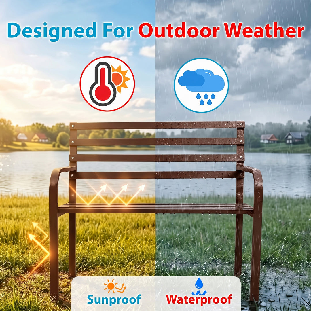 Nuevo Metal 2 Seater Garden Bench Outdoor Park - (Brown)