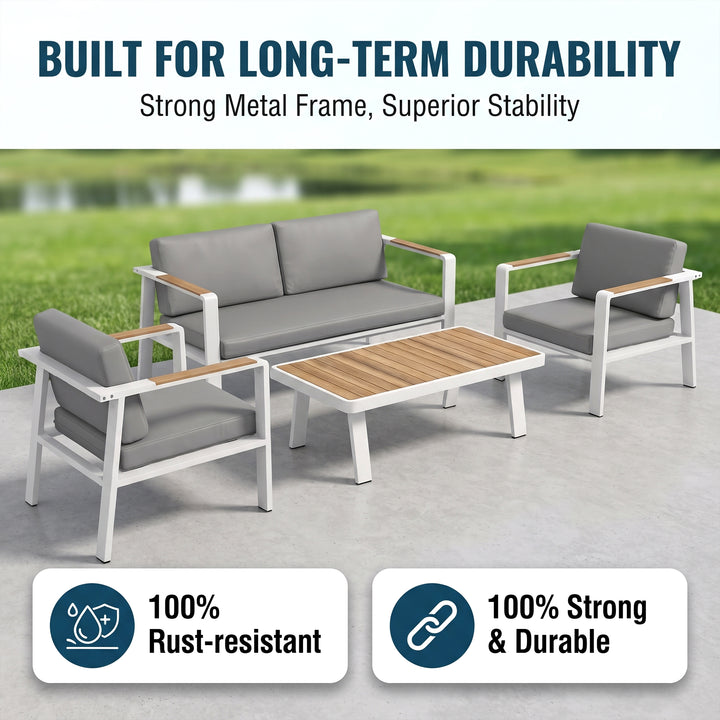 Marino Outdoor Sofa Set 2 Seater , 2 Single seater and 1 Center Table (White)