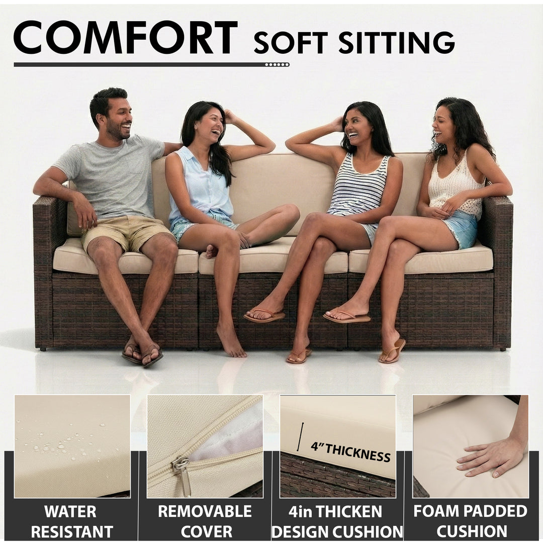 Coye Outdoor Garden Balcony Sofa Set 3 Seater, 2 Seater With 2 Single Seater and 1 Center Table With 1 Side Table Set (Brown)