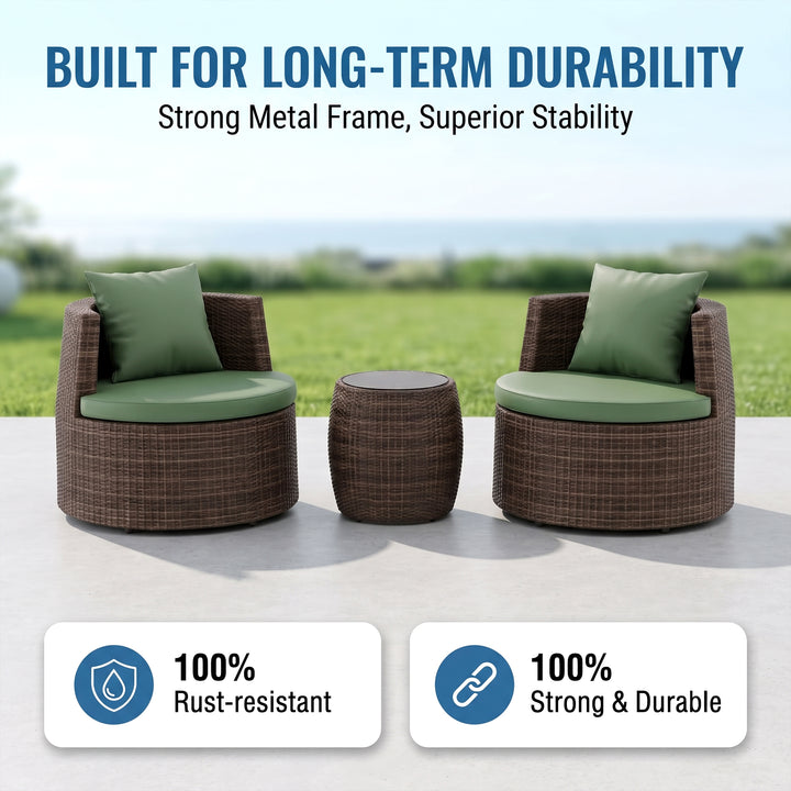 Leonora Outdoor Patio Sofa Set 2 Single Seater and 1 Table (Brown)