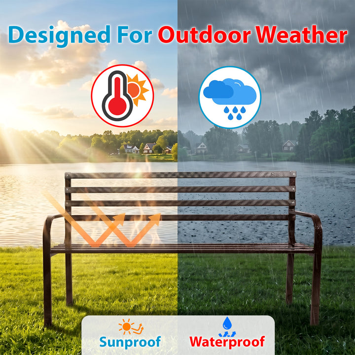 Bean Metal 3 Seater Garden Bench for Outdoor Park - (Brown)