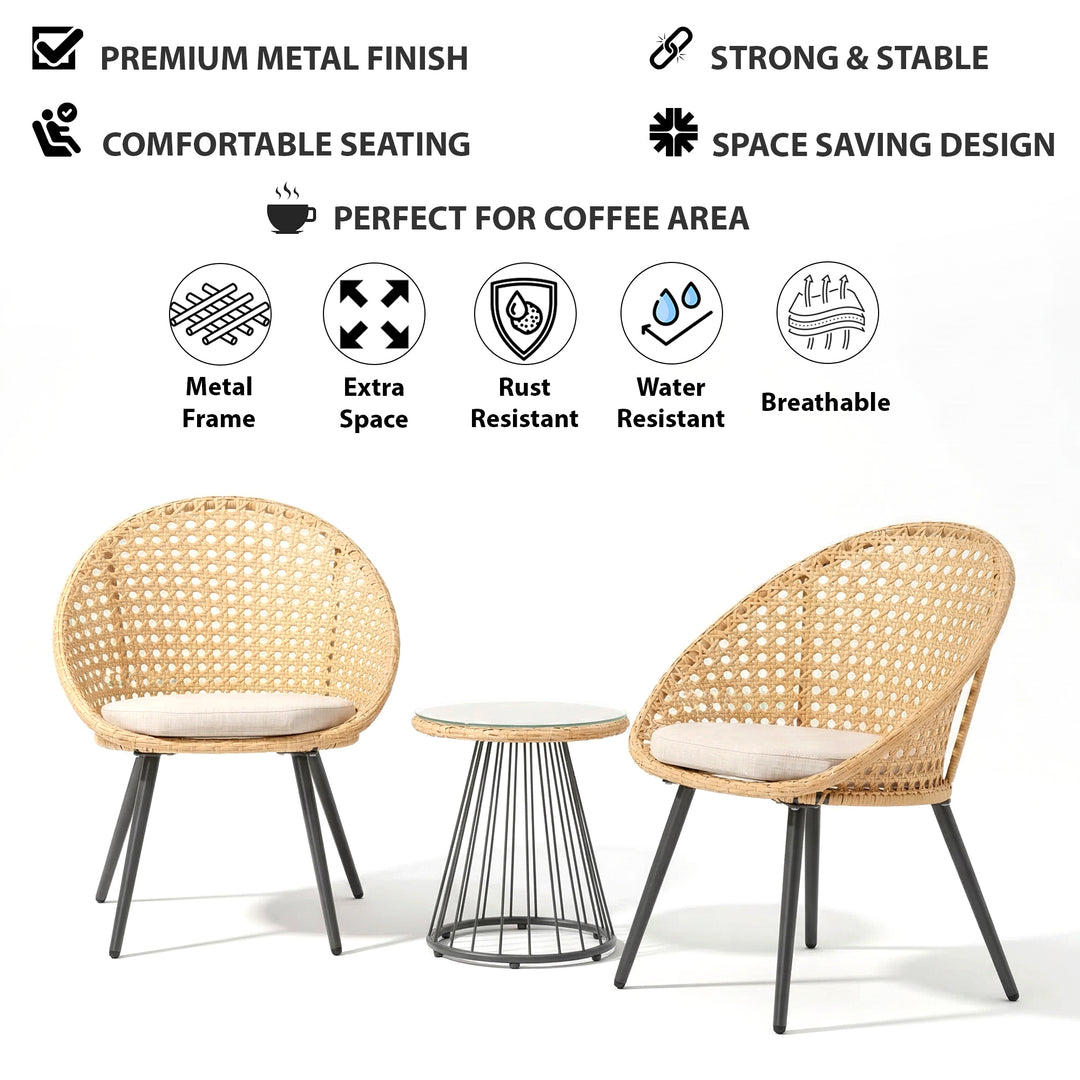 Hell Outdoor Patio Seating Set 2 Chairs and 1 Table Set (Tan + White)