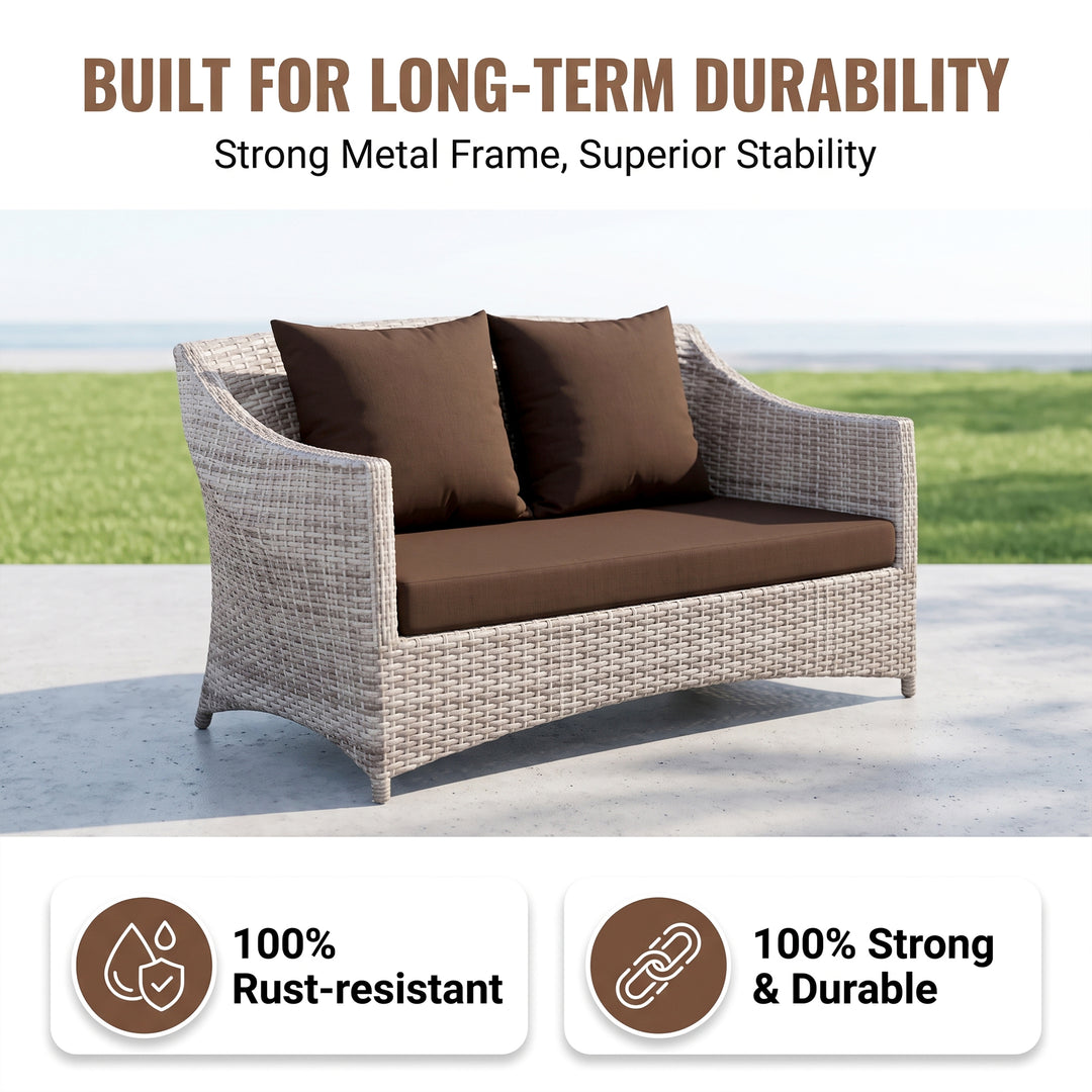 Gerardo Outdoor Sofa Set 2 Seater, 2 Single seater , 1 Center table (Seashell)