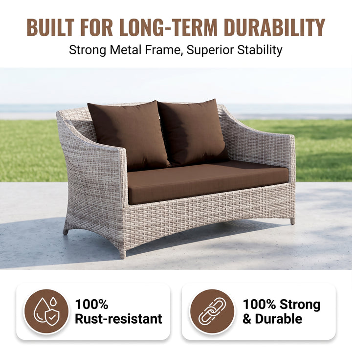Gerardo Outdoor Sofa Set 2 Seater, 2 Single seater , 1 Center table (Seashell)