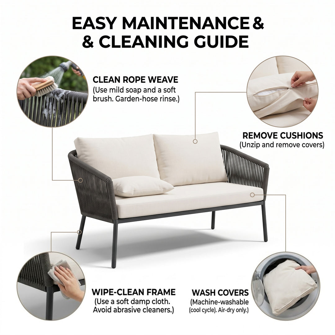 Puffen Outdoor Garden Balcony Sofa Set 2 Seater , 2 Single Seater 1 Center Table Set Braided and Rope