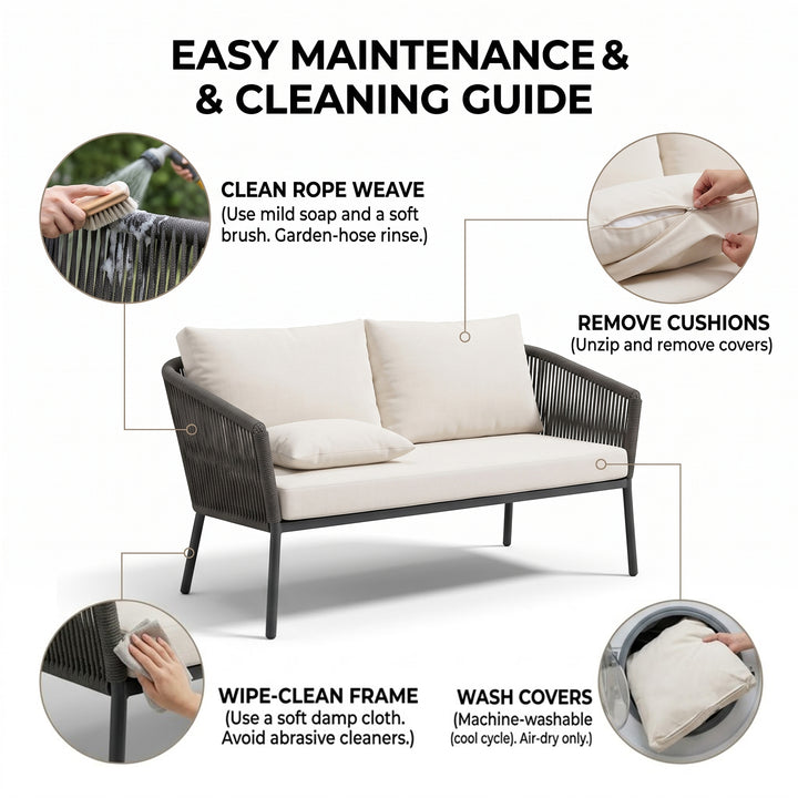 Puffen Outdoor Garden Balcony Sofa Set 2 Seater , 2 Single Seater 1 Center Table Set Braided and Rope