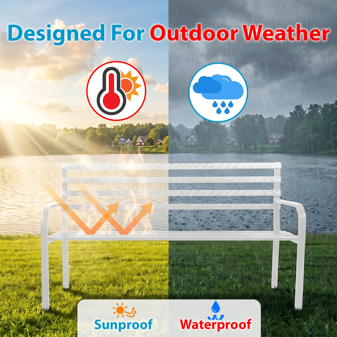 Unity Metal 3 Seater Garden Bench for Outdoor Park - (White)