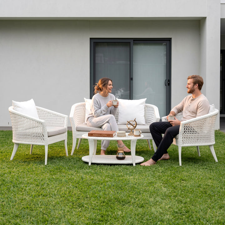 Milok Outdoor Sofa Set 2 Seater, 2 Single seater and 1 Center Table (White)