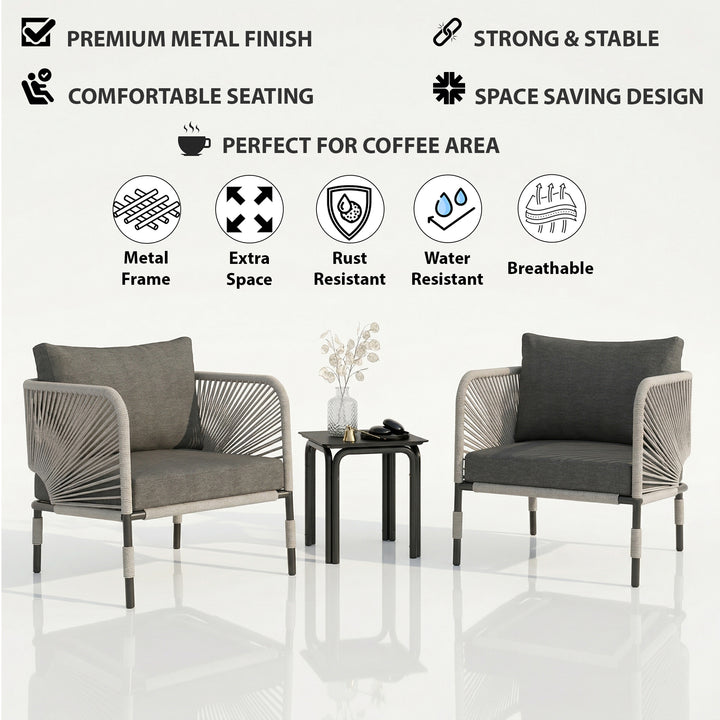 Werner Outdoor Patio Seating Set 2 Chairs and 1 Table Set (GREY) Braided & Rope