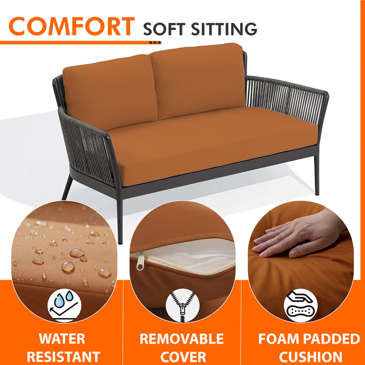 Rua Outdoor Garden Balcony Sofa Set 2 Seater , 2 Single Seater 1 Center Table Set (Dark Grey) Braided and Rope