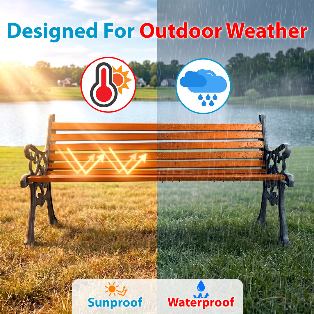 Crafty Cast Iron 3 Seater Garden Bench for Outdoor Park - (Black + Orange)