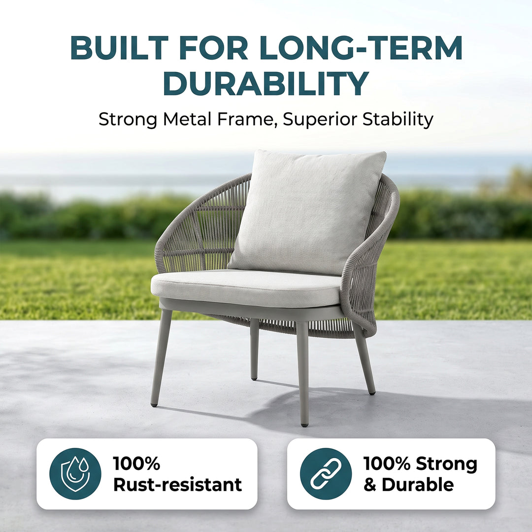 Juanito Outdoor Sofa Set 2 Seater, 1 Single Seater, 1 Side Table and 1 Center Table Set (Grey) Braided & Rope