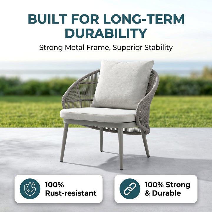 Juanito Outdoor Sofa Set 2 Seater, 1 Single Seater, 1 Side Table and 1 Center Table Set (Grey) Braided & Rope