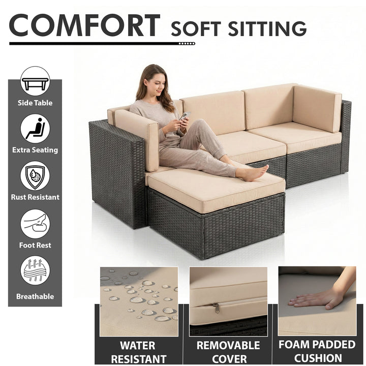 Ment Outdoor Sofa Set 4 Seater and 1 Center Table Set (Black)