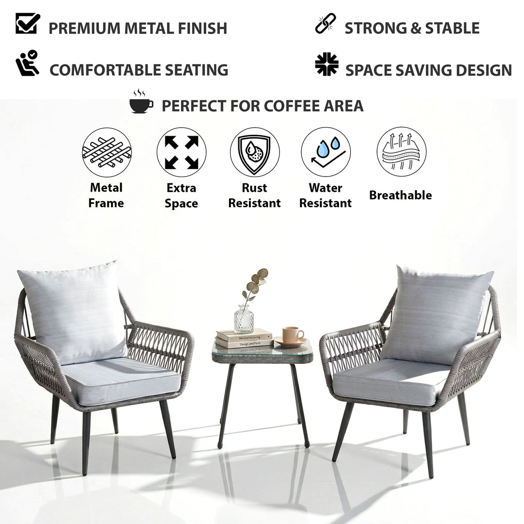 Zelda Outdoor Patio Seating Set 2 Chairs and 1 Table Set (Grey)