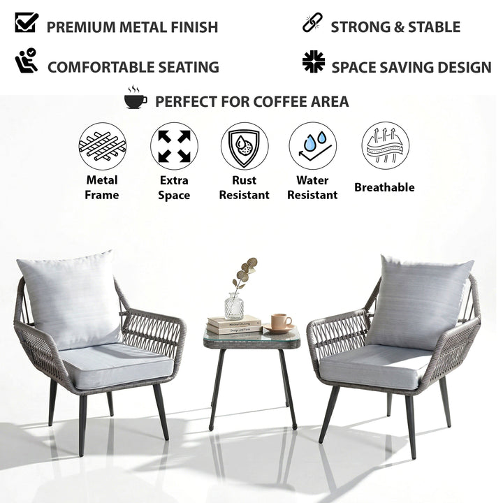 Zelda Outdoor Patio Seating Set 2 Chairs and 1 Table Set (Grey)