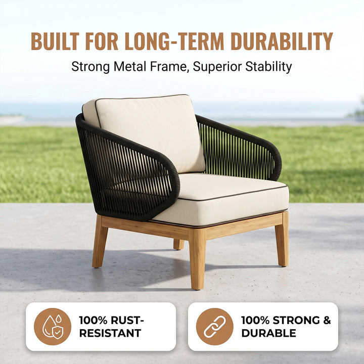Laur Outdoor Sofa Set 2 Seater , 2 Single seater and 1 Center Table (Black + Beige) Braided & Rope