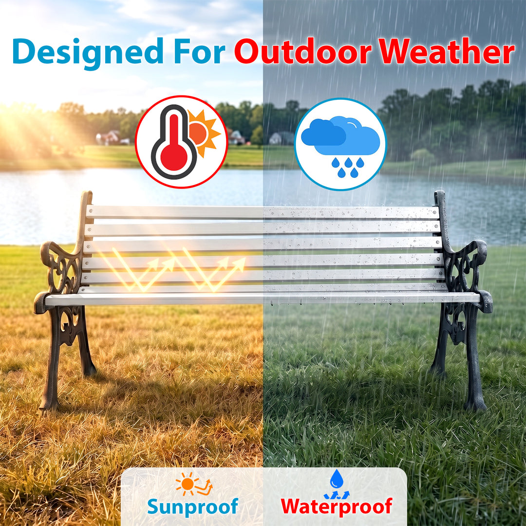 Valor Cast Iron 3 Seater Garden Bench for Outdoor Park - (Black + White)