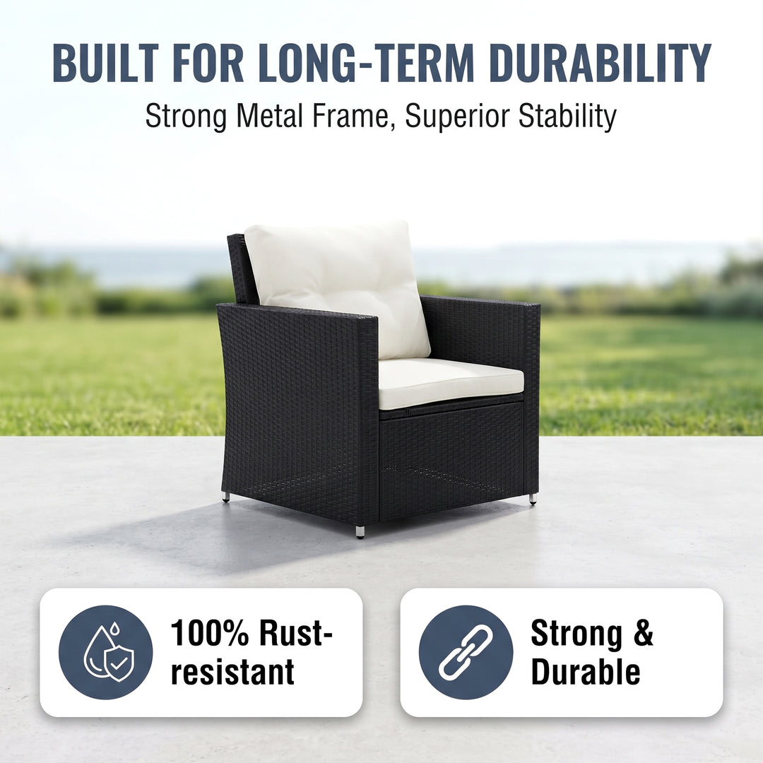 Moreau Outdoor Sofa Set 2 Seater, 2 Single seater and 1 Center Table (Black + White)