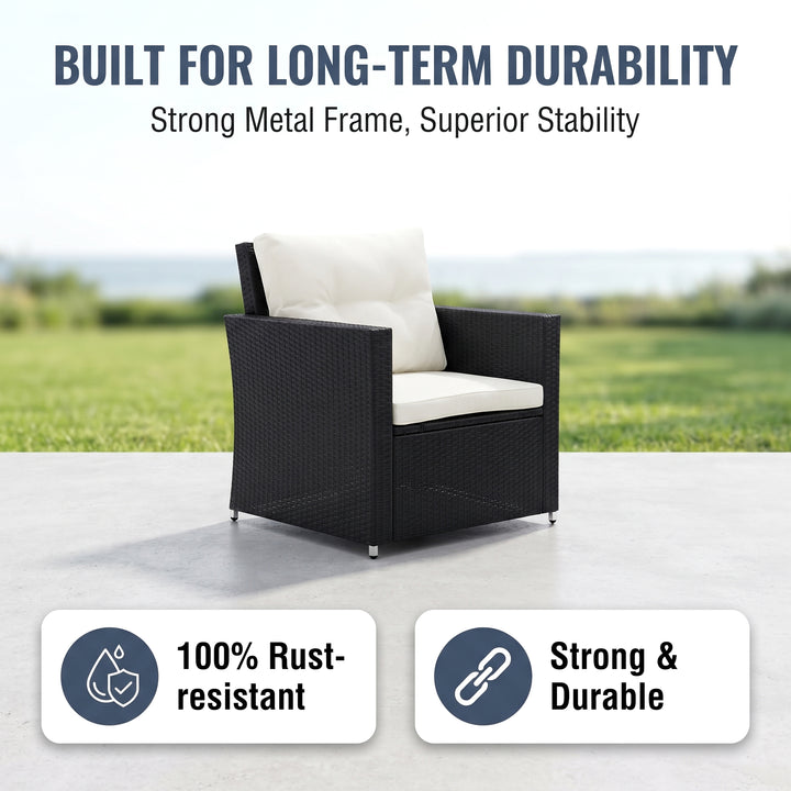 Moreau Outdoor Sofa Set 2 Seater, 2 Single seater and 1 Center Table (Black + White)
