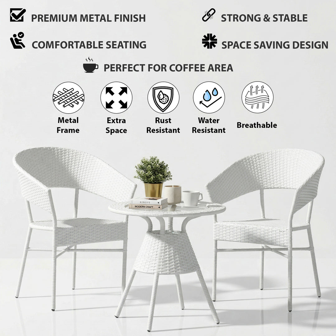 Tessa Outdoor Patio Seating Set 2 Chairs and 1 Table Set (White)