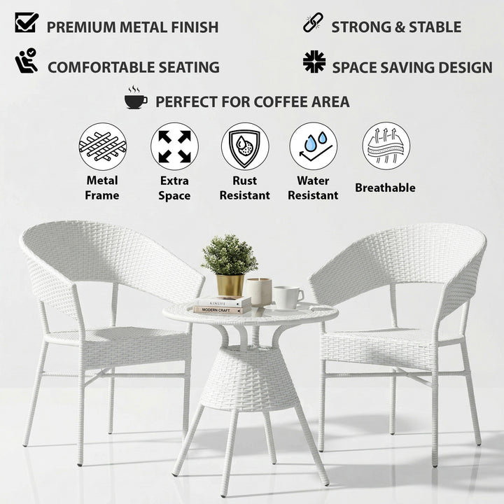 Tessa Outdoor Patio Seating Set 2 Chairs and 1 Table Set (White)