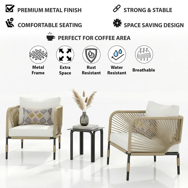 Madera Outdoor Patio Seating Set 2 Chairs and 1 Table Set Braided & Rope