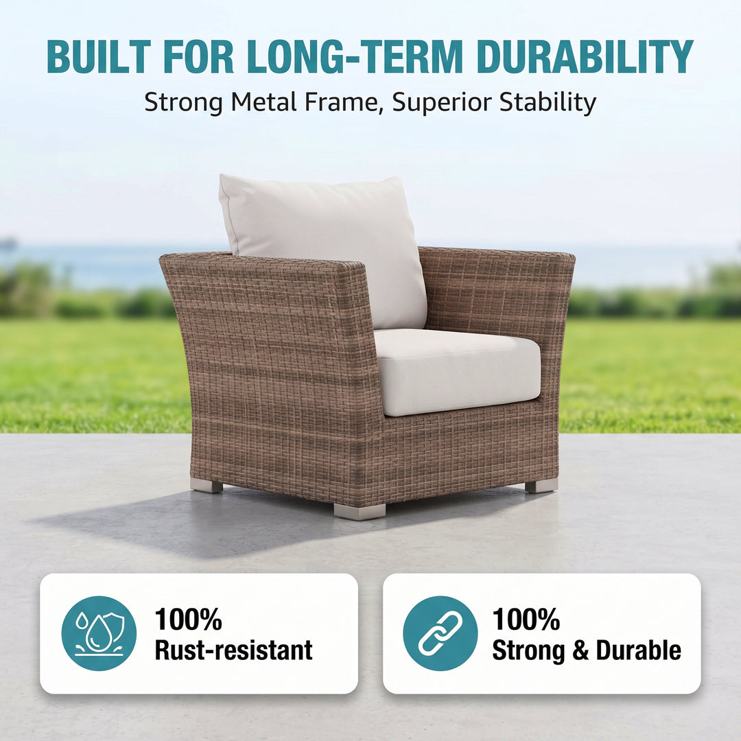 Noelia Outdoor Sofa Set 3 Seater , 2 Single seater and 1 Center Table (Brown + Cream)