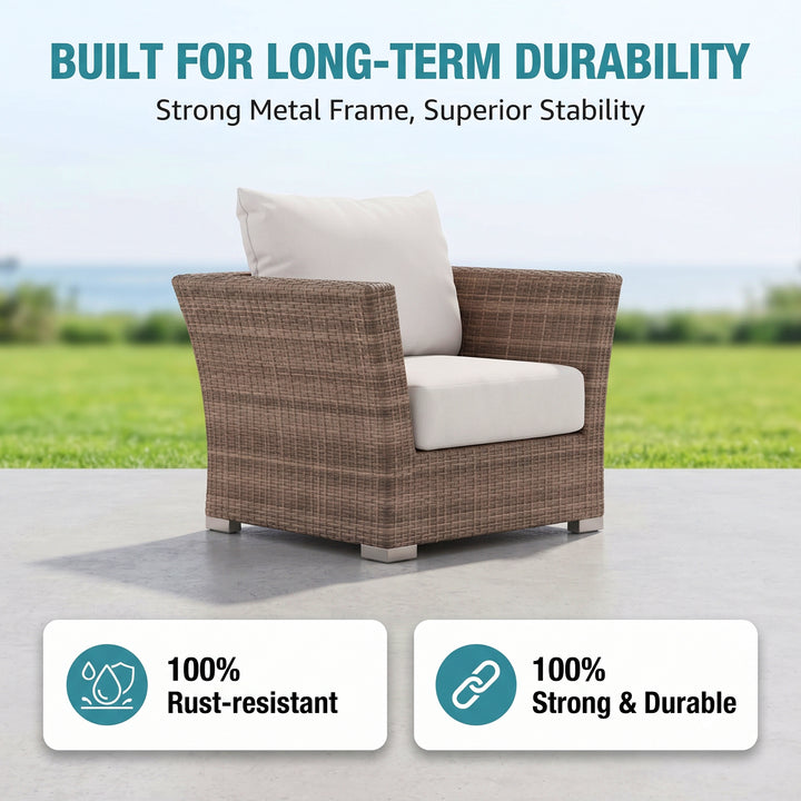 Noelia Outdoor Sofa Set 3 Seater , 2 Single seater and 1 Center Table (Brown + Cream)