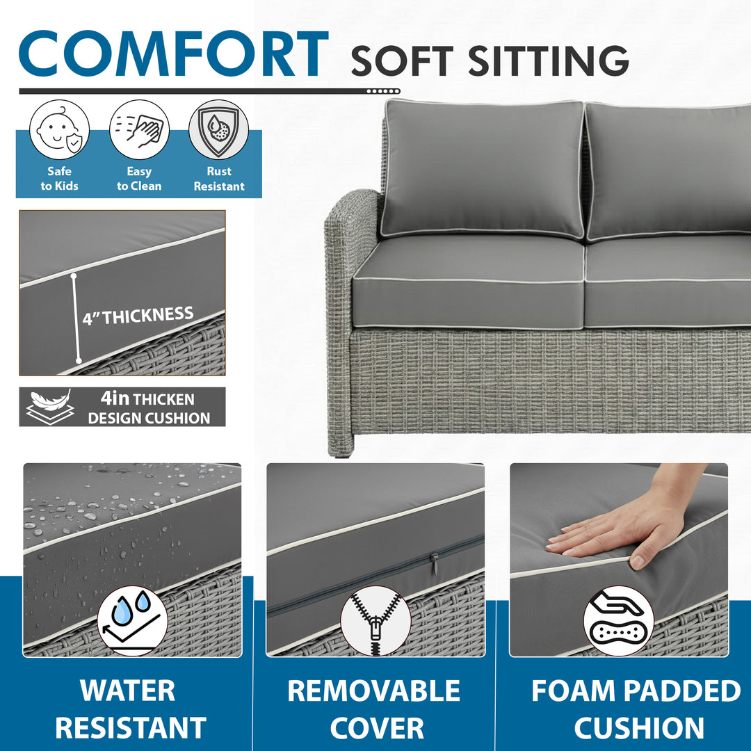 Nimbia Outdoor Patio Sofa Set 4 Seater and 1 Table With 1 Ottoman Set (Grey)