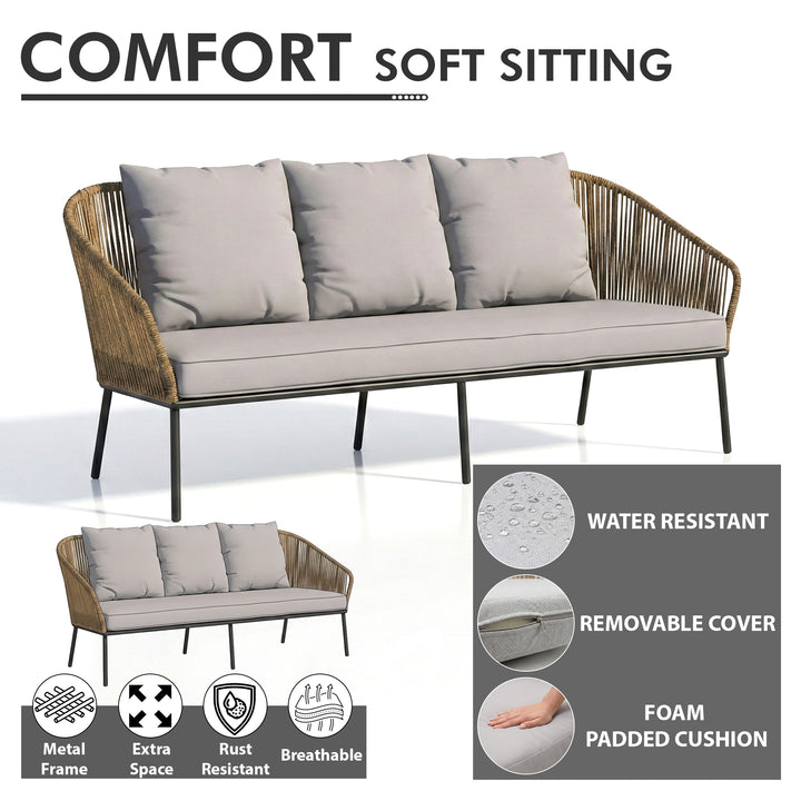 Goons Outdoor Sofa Set 3 Seater , 2 Single seater and 1 Center Table Set (Khaki) Braided & Rope