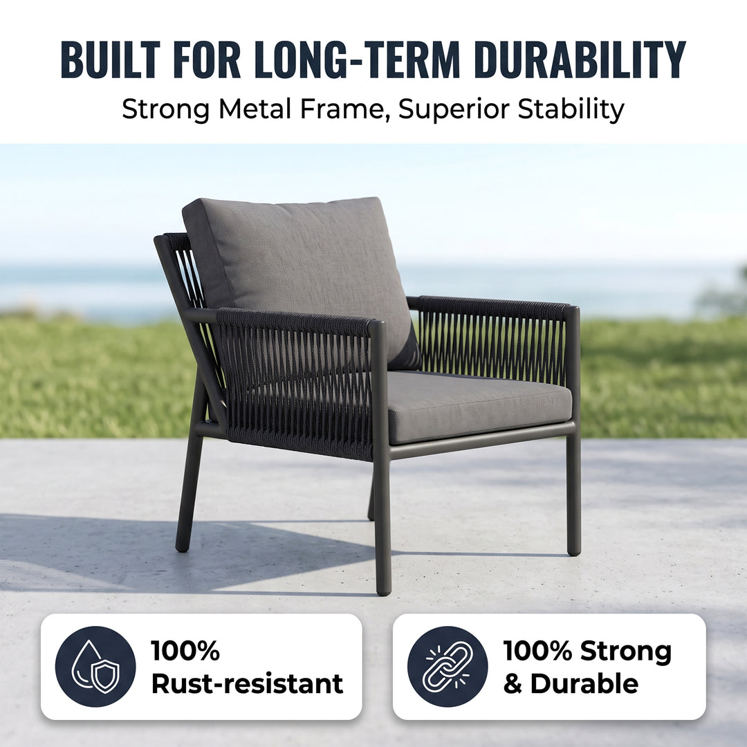 Deny Outdoor Sofa Set 2 Seater , 2 Single seater and 1 Center Table Set (Grey) Braided & Rope