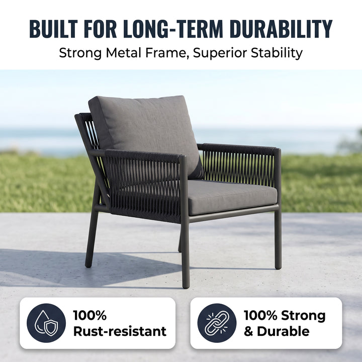 Deny Outdoor Sofa Set 2 Seater , 2 Single seater and 1 Center Table Set (Grey) Braided & Rope