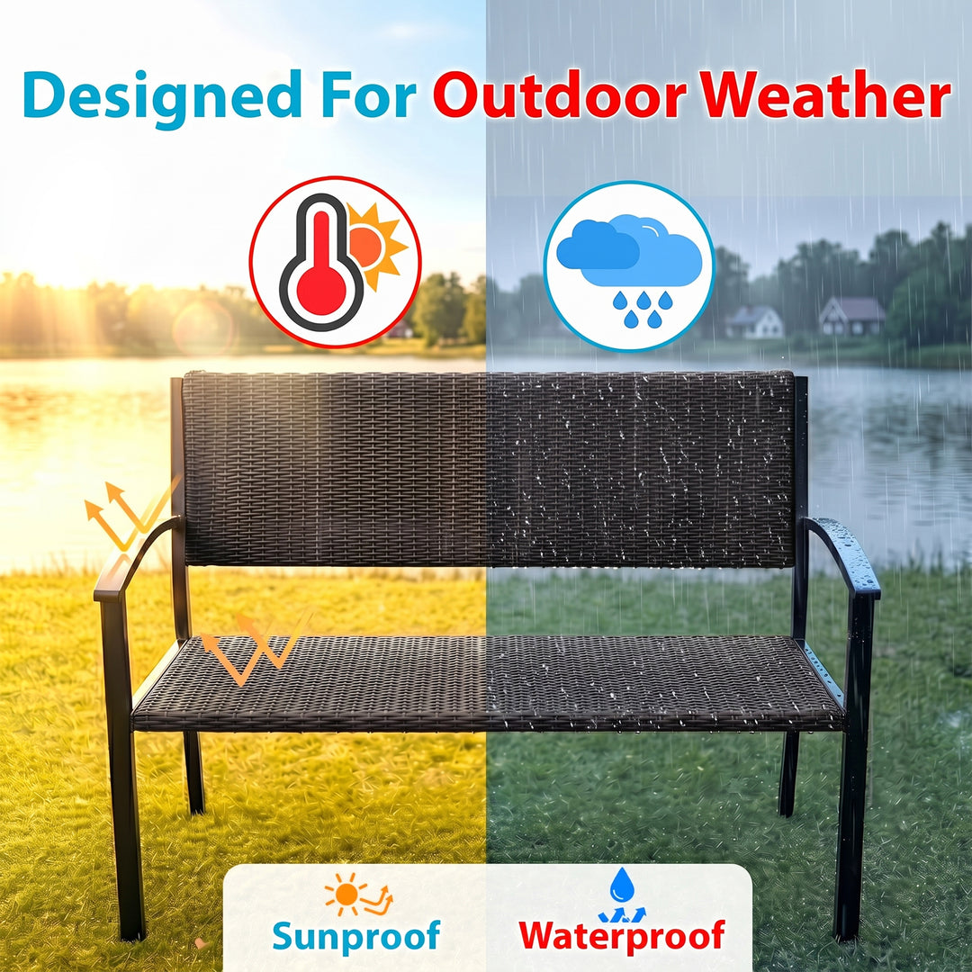 Franco Wicker 2 Seater Garden Bench for Outdoor Park - (Black)