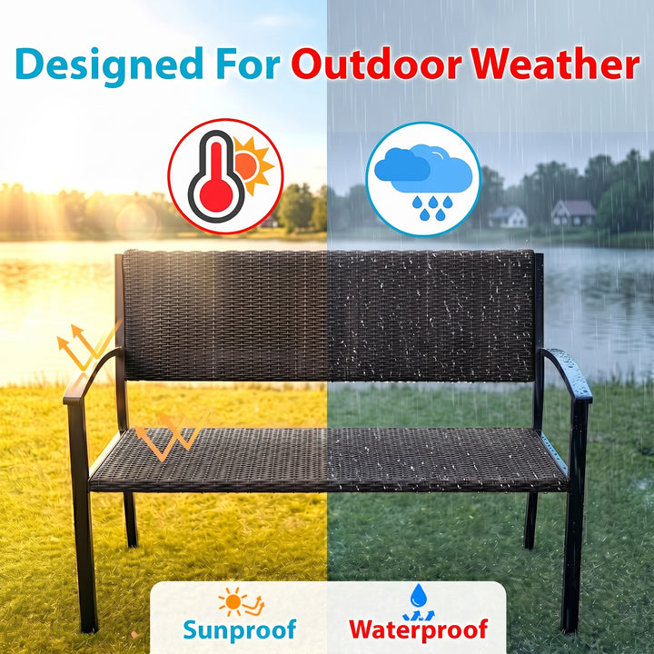 Franco Wicker 2 Seater Garden Bench for Outdoor Park - (Black)