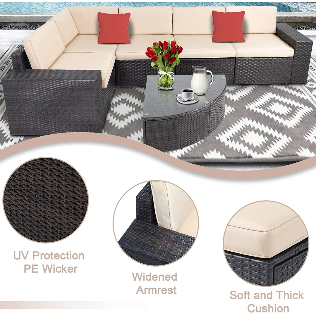 Okapi Outdoor Garden Balcony Sofa Set  5 Seater and 1 Center Table Set (Brown)