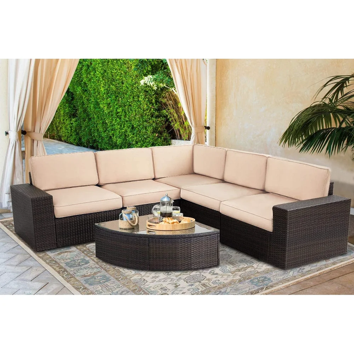 Okapi Outdoor Garden Balcony Sofa Set  5 Seater and 1 Center Table Set (Brown)