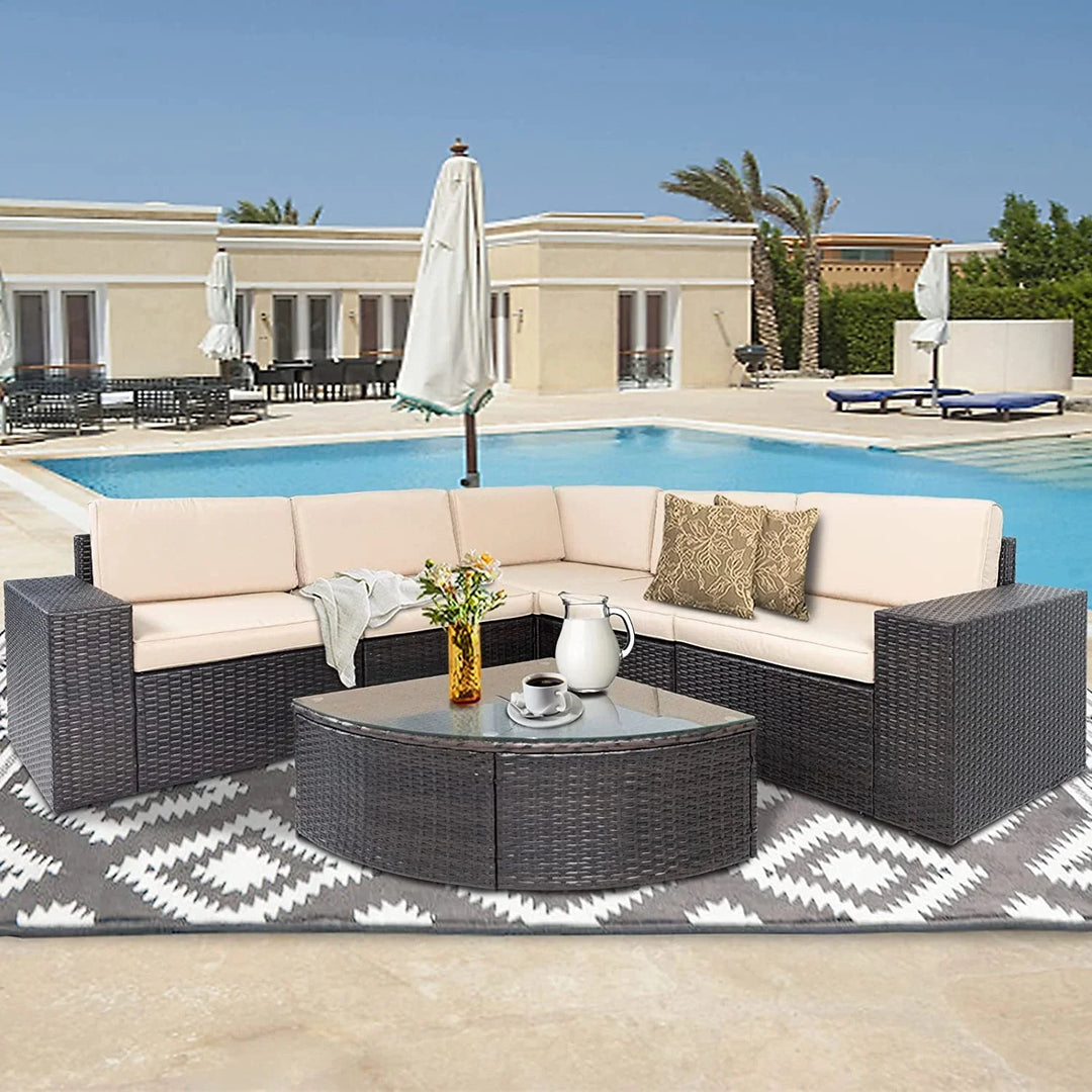 Omehia Outdoor Garden Balcony Sofa Set  5 Seater and 1 Center Table Set (Brown)