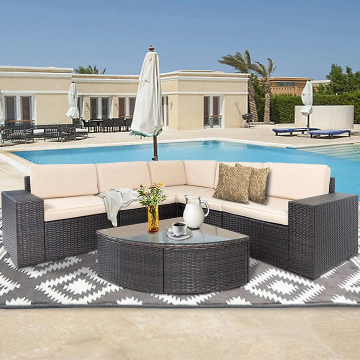 Omehia Outdoor Garden Balcony Sofa Set  5 Seater and 1 Center Table Set (Brown)